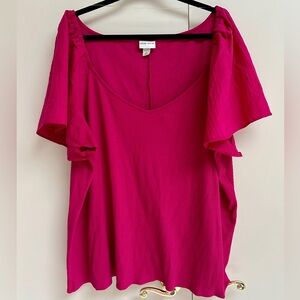 Ava & Viv Top Womens Size 4X Magenta Flutter Short Sleeve Stretch Ribbed NWOT